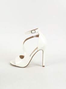 性感高跟凉鞋，交叉带露趾，时尚百搭的办公室通勤高跟鞋，超高跟舒适穿着 - 白色 - 查看 8