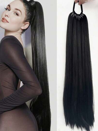 Realistic Straight Ponytail Wig, Long Fluffy Wig For Daily Wear, Party, Date, Cosplay Hair Ties Ponytail Holders Hair Elastics Hair Rubber Bands Scrunchies Hair Rope Elastic Hair Tie, Hair Bobbles