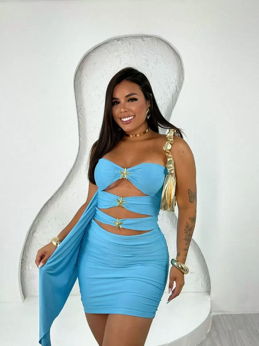 Short Star Dress Tight Fit Party Club Elegant - Baby Blue - View 1