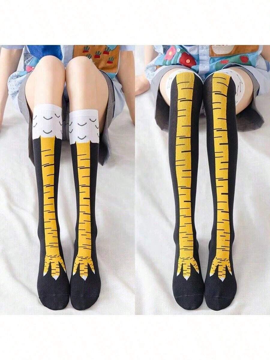 2 pares de calcetines sexys de mujer con patas de pollo, calcetines graciosos y personalizados tipo chimenea, calcetines lindos por encima de la rodilla, calcetines finos con forma de patas de pollo - Multicolor - Ver 1