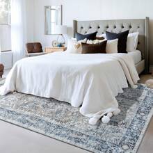 Homore Washable Vintage Bedroom Area Rugs, Large Indoor Machine Washable Non-Slip Rugs For Living Room, Dining Room, Kitchen, Office, Soft Low Pile Vintage Floor Carpets Home Decor,Non-Slip &Durable - 藍色 - 查看 4