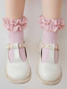 2Pairs Baby Girls Ankle Socks With Cable Pattern And Ruffle Lace Trim Cuff ,Cute And Nice,For Spring,Summer, Dance Socks&Party Socks&Daily Socks&Back To School UNIFORM Socks - Multicolor - View 10