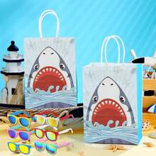 Set de 6 artículos de regalo temáticos de playa, piscina y fiesta de cumpleaños, entre los que se incluyen bolsas de regalo, accesorios para el verano y la piscina, y detalles de fiesta con temática oceánica y de tiburones