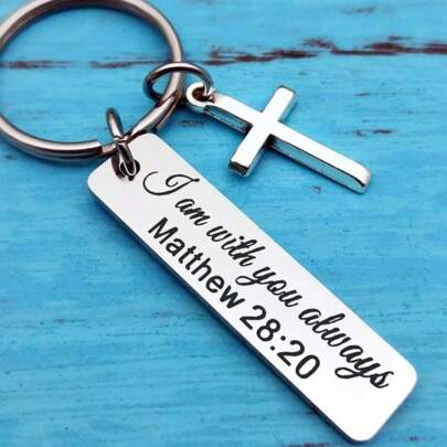 1pc Men And Women Bible Verse Cross Keychain Christian Metal Key Ring Purse Bag Backpack Car Key Charm Clothing Accessory Christmas Gift Halloween Car Accessories Bag Charm School Bag Accessories Lanyards With Id Holder Car Accessories Bag Charms