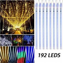 1 pieza Lámpara de meteor solar, lámpara de columna de meteor, lámpara dinámica descendente, 8 tubos 192 LED, decoración de jardín, decoración de casa, decoración de árbol para fiesta de boda y vacaciones, iluminación de jardín exterior para caminos, patio, yarda