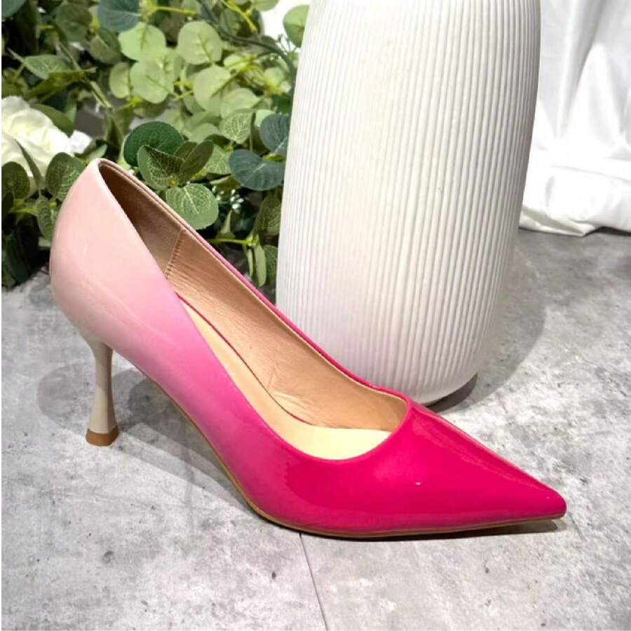 Two-Tone Ombre Pointed Toe High Heel Shoes, Minimalist & Fashionable Stylish High Heels - Red Violet - View 1