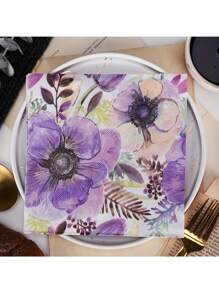 20-Pack Disposable Paper Napkins With Hand-Drawn Purple Floral Pattern, Disposable Use Paper Towels For Dining, Restaurant, Party, Suitable For Home, Kitchen, Hotel, Wedding, Valentine's Day, Birthday Party, Table Decor, Party Supplies