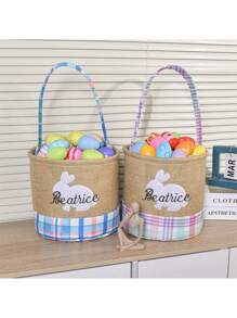 Customized Embroidered Easter Basket, Custom Rabbit Basket, Kids' Easter Basket, Baby Girl And Boy Basket, Easter Activity Egg Basket, Easter Gift, Egg Basket, Easter Basket Decor Eggs, Rabbit Storage Basket Handbag, Can Be Customized With Baby Name And Blessing