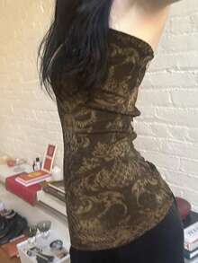 Vintage Printed Tube Tops For Women Fashion Streetwear Sleeveless Backless Vest Gothic 2000s Camisole Grunge Fairycore - Brown - View 3