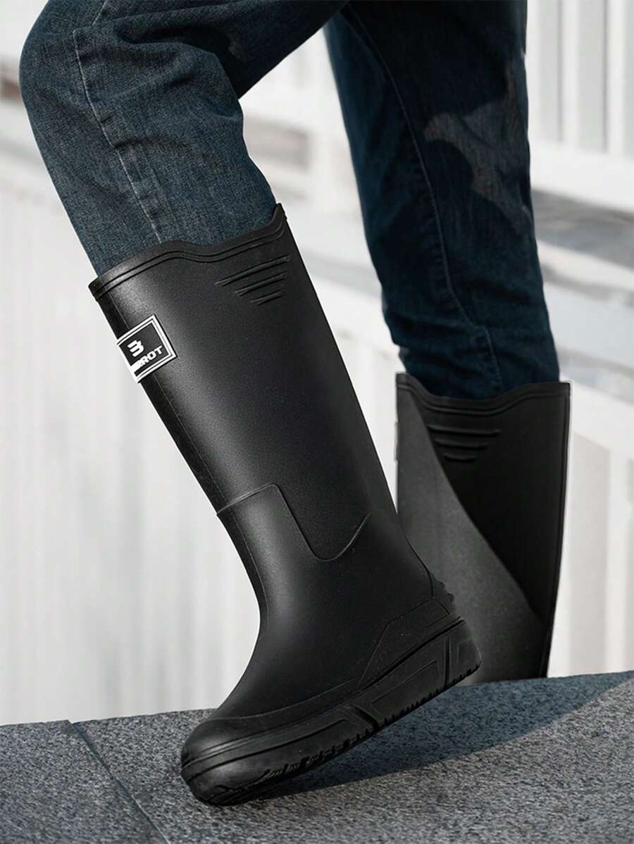 1 Pair Men's High Top Waterproof Muddy Puddle Fishing Rain Boots, Water Shoes - Black - View 1