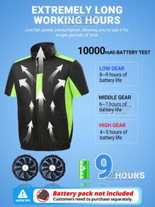 男女款夏季降温背心 T 恤（不含移动电源） - 包括 2 个便携式风扇 3 速模式，带口袋的空调背心衣服，非常适合炎热天气、户外工作徒步旅行爱好者、旅行和任何从事户外活动的人 - 黑色 - 查看 3