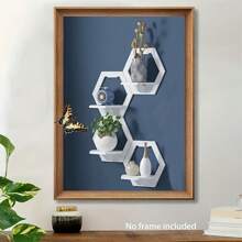 Étagères flottantes hexagonales - Écran en canevas sans cadre avec étagères en bois pour les plantes, l'aromathérapie et la décoration - Rangement à plusieurs niveaux pour le salon, la salle de bain, la cuisine - Design minimaliste moderne - Multicolore - Voir 3
