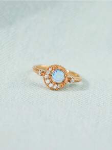 1 件纯银 925 银时尚优雅几何月亮星锆石合成蛋白石指环女士日常佩戴派对珠宝礼物配饰 - 玫瑰金 - 查看 6