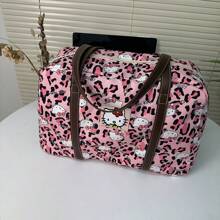 Sanrio 1 pieza Bolso de hombro vintage de Hello Kitty de Sanrio, nueva bolsa de almacenamiento de gran capacidad con estampado de leopardo, bolso de almohada lindo y a juego, bolsa de almacenamiento multifuncional con estampado floral de Hello Kitty, bolsa de almacenamiento plegable
