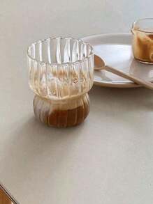1pc/ Lovely Wind Premium Milk Coffee Cup Juice Cup Niche Cup Striped Breakfast Cup Coffee Cold Drink Cup - Glass - View 2