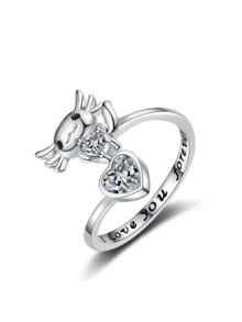 1 pieza Anillo ajustable con forma de corazón abierto de diseño de accesorio de animal lindo, adecuado para uso diario - Multicolor - Ver 6