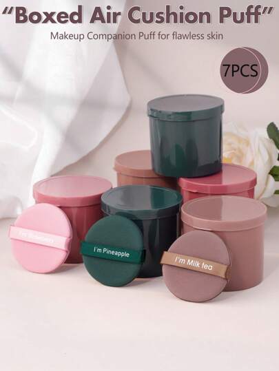RANCAI 7pcs Air Cushion Puff Set - Ultra Soft Makeup Companion, Create Flawless Skin / Portable & Hygienic - I'M Pineapple Milk Tea Makeup Tools