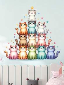 1PC Happy Healing Cat Decorative Wall Sticker Gifts Birthday Graduation Room Decor Home Decor Wall Decor Bathroom Decor Bedroom Decor Room Decoration Stuff Living Room Decor House Decor Home Decor Living Room Wall Art Wall Paper Stickers Personalised Stickers