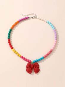 1 件女孩可爱蝴蝶结吊坠串珠项链，适合日常佩戴和生日派对