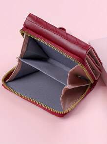 Furlong Lach 1 pieza Cartera corta de mujer con bordado en forma de corazón, cierre de cremallera versátil y sencillo, monedero con gran capacidad, cartera de mujer de tres pliegues con portador de tarjetas, mini cartera, cartera pequeña para mujer