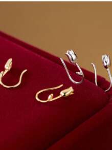 1 对 S925 纯银复古郁金香花朵吊坠耳环女士