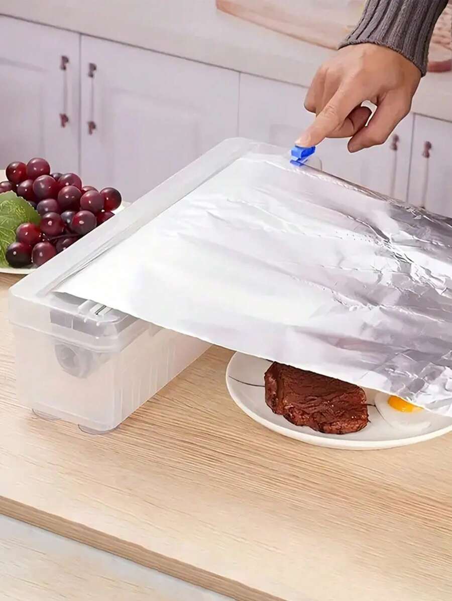 1 件装多功能塑料包装分配器，配有滑动切刀、拉伸膜支架、厨房储物整理器、可重复使用的保鲜膜和铝箔切割工具 - 無色 - 查看 1