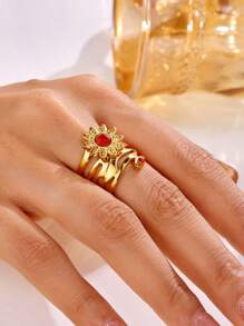 1 pieza Anillo de mujer de acero inoxidable con incrustaciones de strass en color mezclado, de estilo exagerado y con diseño de goteo. Se puede ajustar. Adecuado para uso diario y casual, así como para fiestas y regalos.