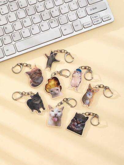 1 Stück neue Acryl Schlüsselanhänger mit süßen Internet-Meme-Katzen-Motiven: Wütende Katze mit Feuer auf dem Kopf/Frischer Bruder Katze/Baba Junge Katze/Oiiaioiiiai Kätzchen/Schwatzende Katze/Schüchterne Katze/Tanzende Katze/Glückliche Katze süße Kätzchen Tiere Thema Schlüsselanhänger Accessoires/Rucksack Ornament/Taschenbaumler/Schultasche Zubehör/Handtaschenbehang/Geschenke für Freunde Autoschmuck Goth Y2k