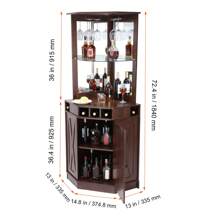 KFFKFF Corner Industrial Bar Cabinet, Wine Table For Liquor & Glasses, Sideboard Buffet Cabinet With Glass Holder, Freestanding Farmhouse Wood Coffee Bar Cabinet For Living Room, Home Bar, Black Walnut