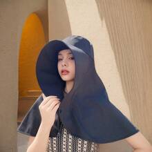 Damen Oversized Sonnenhut UPF 50+ mit breiter Krempe - atmungsaktiv & leicht, wasserbeständiges Polyester, faltbarer Reisehut für Wandern/Strand/Stadt, Gesichts-, Nacken- und Ohrschutz (Schwarz/Beige) - Verschiedenfarbig - Übersicht 4