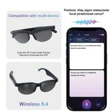 1pc Smart Glasses, Wireless Speaker, AI Translator, 8H Battery Life, Anti-Blue Light UV Protection, Voice Control Smart Glasses With Built-In Mic & Speakers, Duoecho Glasses For Gaming Meeting