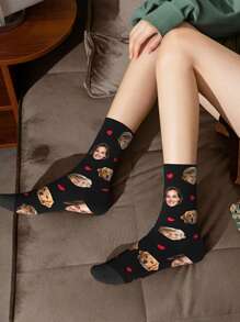 1 Pair Unisex Customizable Portrait Printed Socks, Fashionable And Personalized Mid-Calf Socks With Creative Pet/Face Design, Breathable And Comfortable, Suitable For Easter, Women's Day, Back To School And Special Occasions As A Fun And Unique Gift,Colorful,Cute,Adorable,Contracted,Funny,Custom,Unique,Customized,Personalized,Ideal Gifts For Him,Ideal Gifts For Her,Boyfriend,Girlfriend,Family,Friends,Grandparents,Her, Fall