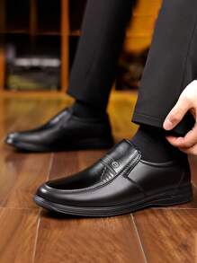 Middle-Aged & Elderly Men's Business Casual Leather Shoes, New Anti-Slip Soft Sole Round Toe Design - Black - View 4