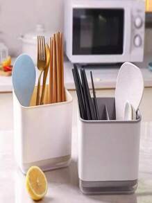 1pc/2pcs/3pcs Double-Layer Three-Compartment Fork And Spoon Drip Tray, Water-Draining Chopsticks Basket, Minimalist Kitchenware Drainage Rack, Ventilation Storage Box For Utensils