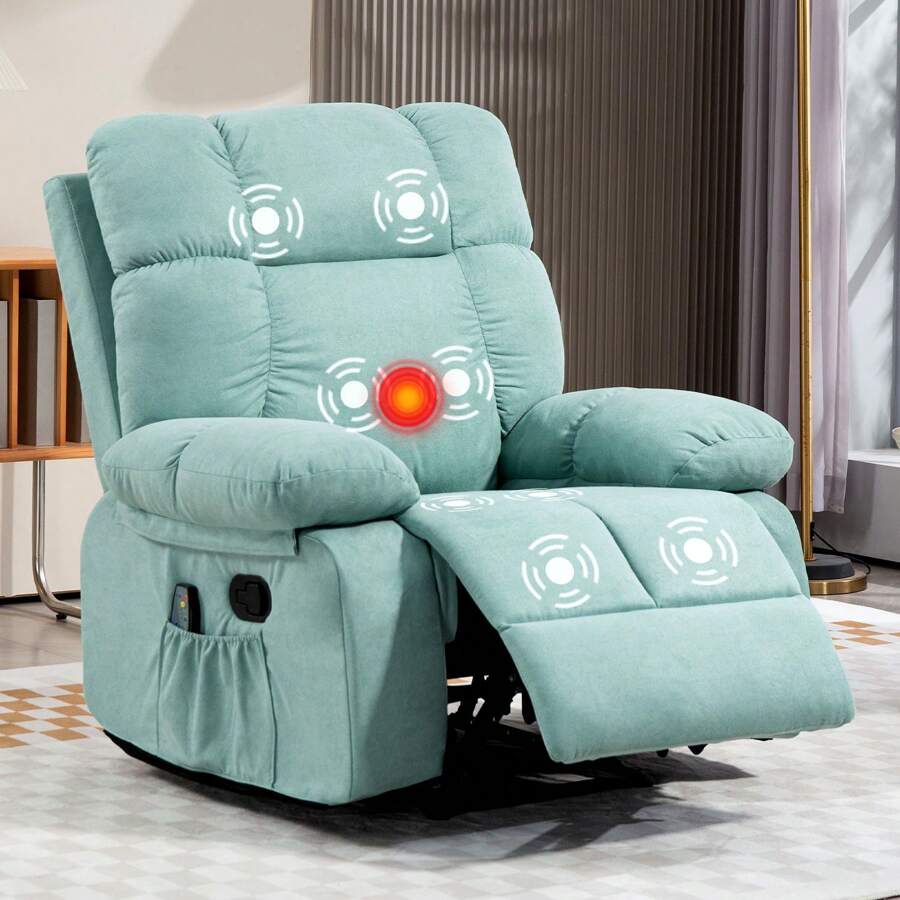 Dyhome White Valentine's Day Recliner Chairs For Adults With Massage & Heat,Christmas Home Theater Seating Overstuffed Reclining Chair For Living Room, Lazy Susan, Manual Recliner For Living Room With 2 Storage Bags, Upholstered Fabric Chair Ergonomic Rocking Lounge Chair,Furniture Living Room, Valentine's Day Gift