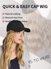 棒球帽带波浪长发接发帽假发可调节帽子合成假发女士混合漂白金发时尚透气假发帽适合日常运动 - 彩色 - 查看 8