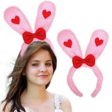 1 Piece Plush Rabbit Ear Hair Hoop Clasp With Hearts Bowknot Decoration - White - View 4