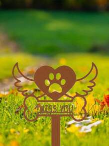 CIFbuy 1pc Heart-Shaped Pet Memorial Metal Garden Decoration With Rustic Finish - A Touching Tribute For Pet Lovers, Perfect As A Dog Grave Marker Or A Meaningful Garden Ornament