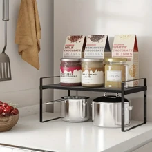 1pc 2-Tier Kitchen Cabinet Tabletop Organizer Rack, Multifunctional Countertop Storage Rack Made Of Carbon Steel, Suitable For Kitchen, Study, Office (Not For Heavy Items) - Carbon Steel Material - View 4