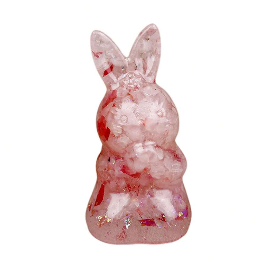 Figura decorativa de conejo de Pascua de pie con piedras de cristal, artesanía y decoración para el hogar de Pascua para interior y exterior - Rojo - Ver 1