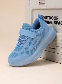 Kids Solid Color Mesh Hook And Loop Casual Flat Sports Shoes Suitable For Daily Leisure, Sports, Outdoors, All Seasons - Blue - View 5