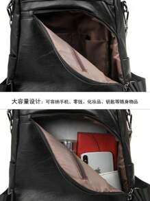 Vintage Soft Leather Anti-Theft Backpack High Capacity Kangaroo Shoulder Bag - 藏蓝色 - 查看 7