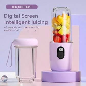 1pc 1500mAh Rechargeable 500ml Portable Juicer Blender, With 1 Main Unit, 1 Cup Lid, 1 Cup, High Capacity, Multi-Functional Fruit Juice Maker, Mini Smoothie Mixer, Easy To Clean, For Making Milkshakes, Slushies, Juices, Ideal For Home And Travel