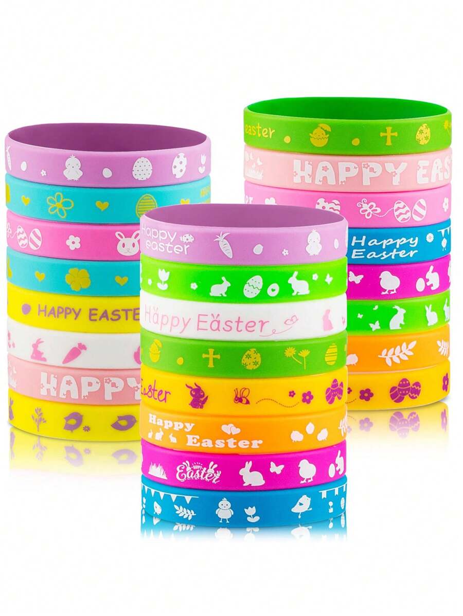 24pcs Easter Slap Bracelets,Easter Palm Bracelet ,Easter Party Favors Silicone Bracelets Bunny Egg Carrot Chicks Flowers Rubber Wristbands Accessories,Easter Party Gift Easter Basket Stuffing Easter Bracelet Easter Egg Stuffing Party Supplies Easter Gift Bag Stuffing Easter Hunting Game Spring And Easter Themed Buckles, Gift Bag Stuffing, Wrist Decoration Gift Prize Supplies,Party Favors