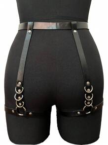 1pc Leather Punk Waist Chain Black Leg Harness Belt Caged Body Chain Party Body Underwear Accessory Rave Outfits Leg Chain Jewelry For Women