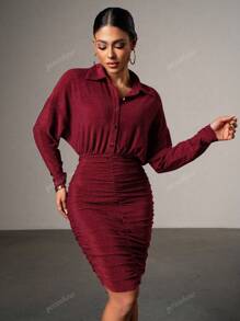 Persoshow Flap Detail Belted Shirt Dress,Women's Summer Dresses, Vacation Outfits , Wedding Guest Dresses, Suitable For Weddings, Graduation Season, Party Cocktail Dress
