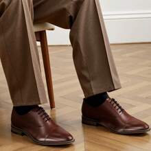 Men's Lace-Up Leather Shoes, Classic Oxfords Formal Dress Shoes Brogues Derby, Comfortable School Shoes For Boy, Teen In Business, Party And Wedding - Rust Brown - View 4