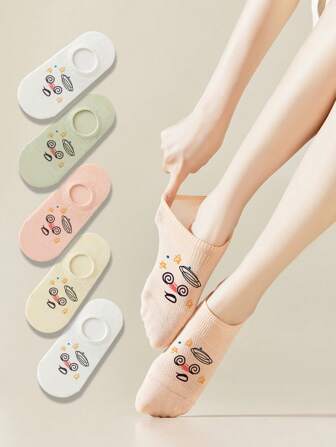 1/3/5/10 双女士隐形袜子,短袜,白袜,女士袜子,可爱袜子,女童袜子,黑袜子,卡通细节,导轨透气孔设计,吸湿排汗,柔软滑爽,适合各种节日、运动、休闲、商务等日常穿着,一年四季均可穿着,颜色组合随机。