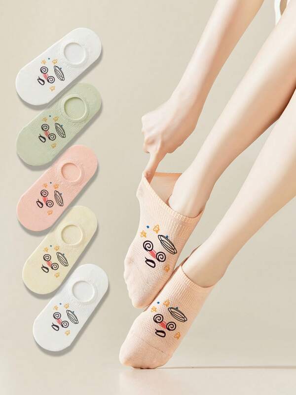 1/3/5/10 Paar Unsichtbare Socken für Damen, kurze Socken, weiße Socken, Damen Socken, süße Socken, Mädchen Socken, schwarze Socken, Cartoon Details, Führungsschienen-Atmungsaktives Lochdesign, feuchtigkeitsableitend, weich und glatt, geeignet für verschiedene Feiertage, Sport, Lässig, und andere alltägliche Anlässe, ganzjährig tragbar, Farbkombinationen sind zufällig.