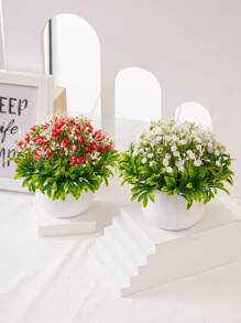 1/2 chậu cây hoa baby's breath giả, màu đỏ và trắng, làm từ chất liệu PE, hoa và cây nhân tạo, trang trí bàn làm việc, quà tặng mùa cưới, quà tặng ngày Valentine, trang trí sân vườn, trang trí phòng, trang trí ký túc xá và văn phòng, trang trí nhà cửa, món quà tuyệt vời. - Nhiều màu - Xem 3